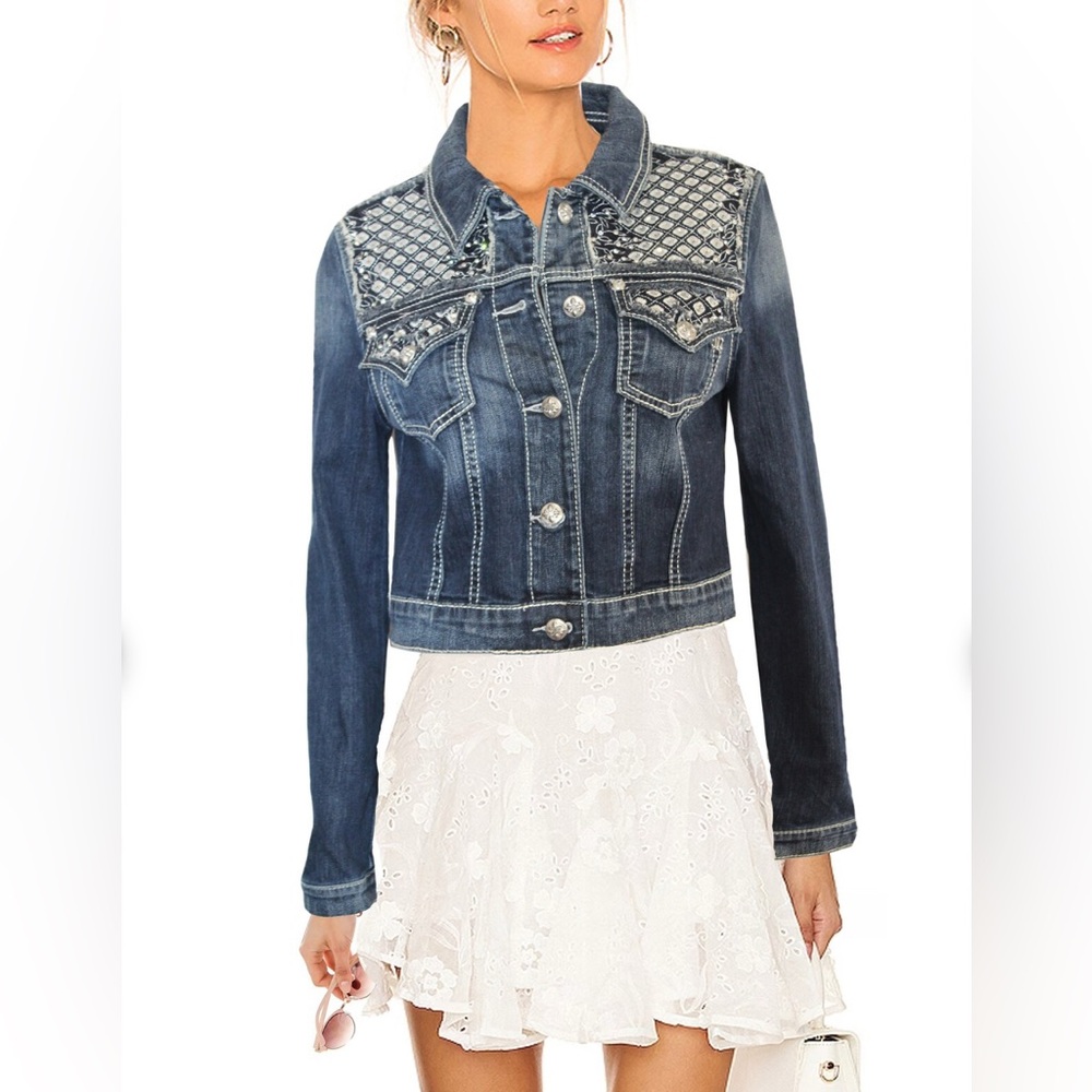Miss Me Cropped Rhinestone Jean Jacket - Picture 2 of 5